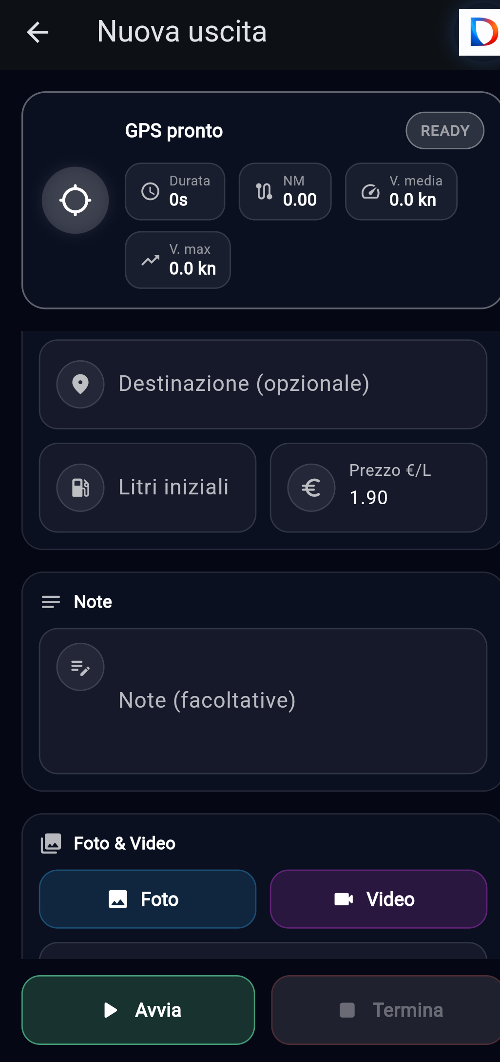 Schermata app Diportista